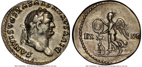 Divus Vespasian (AD 69-79). AR denarius (19mm, 3.55 gm, 6h). NGC Choice XF 5/5 - 4/5. Rome, AD 80-81. DIVVS AVGVSTVS VESPASIANVS, laureate head of Ves...