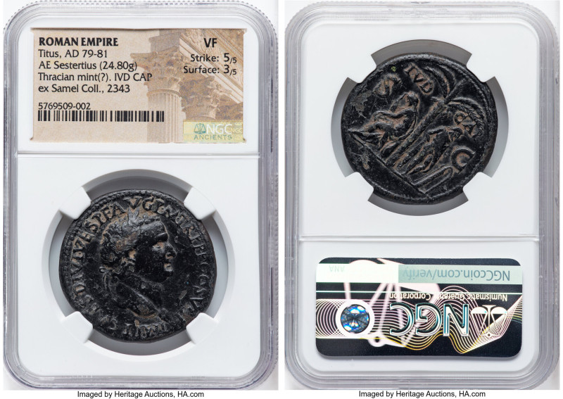 Titus, as Augustus (AD 79-81). AE sestertius (34mm, 24.80 gm, 7h). NGC VF 5/5 - ...