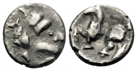 CELTIC, Middle Danube. 2nd-1st centuries BC. Obol (Silver, 8 mm, 0.53 g, 10 h), 'Kapostaler Kleingeld' type. Stylized laureate and bearded head of Zeu...