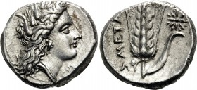 LUCANIA. Metapontum. Circa 330-290 BC. Didrachm or nomos (Silver, 19.5 mm, 7.78 g, 2 h), Ly.... Head of Demeter to right. Rev. META Ear of barley with...