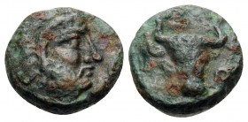 THRACE. Dikaia. Circa 400-350 BC. Chalkous (Bronze, 10 mm, 1.12 g, 3 h). Head of Herakles to right, wearing lion's skin headdress. Rev. ΔIKAIOΠ Bull’s...