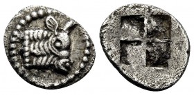 MACEDON. Akanthos. Crca 500-470 BC. Hemiobol (Silver, 9 mm, 0.39 g). Bull's protome to right. Rev. Quadripartite incuse square. SNG ANS 51. SNG Ashmol...