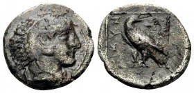 KINGS OF MACEDON. Amyntas II, 395/4-393 BC. Diobol (Silver, 12.5 mm, 1.06 g, 1 h), Pella. Head of Herakles to right, wearing lion's skin headdress. Re...