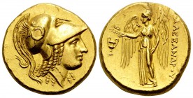 KINGS OF MACEDON. Alexander III ‘the Great’, 336-323 BC. Stater (Gold, 17 mm, 8.62 g, 7 h), struck under Antipater, Amphipolis, c. 325-319. Helmeted h...