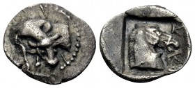 THESSALY. Krannon. Circa 462/1-460 BC. Obol (Silver, 12 mm, 0.91 g, 6 h). Forepart of bull to left, head right; transverse trident in the background. ...