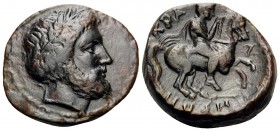 THESSALY. Krannon. Circa 400-344 BC. Dichalkon (Bronze, 19 mm, 4.48 g, 5 h). Laureate head of Zeus to right. Rev. ΚΡΑ-N IΩNO Horseman wearing petasos ...