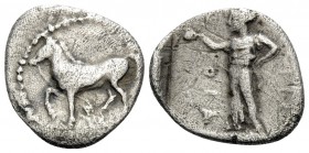 THESSALY. Larissa. Circa 400 BC. Obol (Silver, 13.5 mm, 0.95 g, 8 h). ΣO Horse walking to left. Rev. ΛAΡIΣ-ΣA The nymph Larissa standing on ground lin...