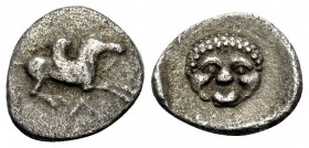 AKARNANIA. Leukas. Circa 440-400 BC. Trihemiobol (Silver, 9.5 mm, 0.58 g). Λ Pegasos, with curved wing, flying to right. Rev. T-P-I-H Facing Gorgoneio...