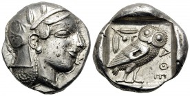 ATTICA. Athens. Circa 460-455 BC. Tetradrachm (Silver, 26 mm, 17.15 g, 10 h). Head of Athena to right, wearing crested Attic helmet adorned with three...