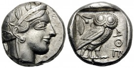 ATTICA. Athens. Circa 449-404 BC. Tetradrachm (Silver, 22 mm, 17.20 g, 7 h), 440s-430s . Head of Athena to right, wearing crested Attic helmet adorned...