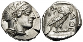 ATTICA. Athens. Circa 449-404 BC. Tetradrachm (Silver, 26 mm, 17.22 g, 12 h), 430s. Head of Athena to right, wearing crested Attic helmet adorned with...