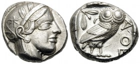 ATTICA. Athens. Circa 449-404 BC. Tetradrachm (Silver, 23 mm, 17.24 g, 10 h), 430s. Head of Athena to right, wearing crested Attic helmet adorned with...