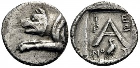 ARGOLIS. Argos. Circa 90-50 BC. Triobol (Silver, 16 mm, 2.18 g, 11 h). Forepart of wolf at bay to left. Rev. Large A; below crossbar, eagle standing r...