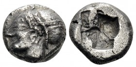 IONIA. Phokaia. Circa 521-478 BC. Diobol (Silver, 9 mm, 1.29 g). Head of a nymph to left, wearing a sakkos adorned with a central band and rosette ear...