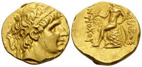 SELEUKID KINGS OF SYRIA. Antiochos I Soter, 281-261 BC. Stater (Gold, 18 mm, 8.43 g, 6 h), Aï Khanoum, c. 266-261. Diademed head of Antiochos I to rig...