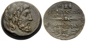 SYRIA, Seleukis and Pieria. Seleukeia Pieria. Demetrios II Nikator, second reign, 129-125 BC. (Bronze, 20.5 mm, 7.51 g, 3 h). Laureate head of Zeus to...
