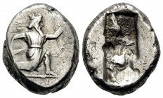 PERSIA, Achaemenid Empire. Time of Xerxes II to Artaxerxes II, circa 420-375 BC. Siglos (Silver, 14x17 mm, 5.45 g). Persian king, wearing radiate tiar...