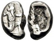 PERSIA, Achaemenid Empire. Time of Artaxerxes II to Artaxerxes III, Circa 375-340 BC. Siglos (Silver, 10x17 mm, 5.46 g). Persian king, wearing radiate...