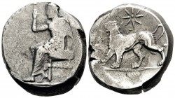 PERSIA, Alexandrine Empire. Temp. Stamenes - Seleukos. Satraps of Babylon, circa 328-311 BC. Stater (Silver, 21 mm, 16.90 g, 12 h), Babylon. Baal seat...
