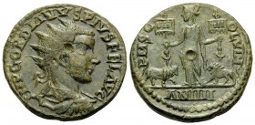MOESIA SUPERIOR. Viminacium. Gordian III, 238-244. Dupondius (Bronze, 23 mm, 8.22 g, 12 h), Year 4 = 242/3. IMP GORDIANVS PIVS FEL AVG Radiate, draped...