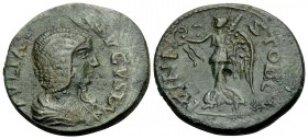 MACEDON. Stobi. Julia Domna, Augusta, AD 193-217. Triassarion (Bronze, 23 mm, 6.82 g, 7 h). IVLIA AVGVSTA Draped bust of Julia Domna to right. Rev. MV...