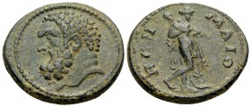 LYDIA. Maeonia. Time of Marcus Aurelius, 161-180. (Bronze, 19 mm, 5.10 g, 12 h). Bearded head of Herakles to left. Rev. MAIO-NΩN Omphale advancing rig...