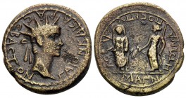 LYDIA. Magnesia ad Sipylum. Gaius (Caligula), with Germanicus and Agrippina Senior, 37-41. (Orichalcum, 20 mm, 4.68 g, 12 h). ΓAION KAICAPA CEBACTON R...