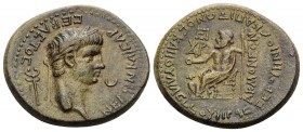 PHRYGIA. Acmoneia. Nero, 54-68. (Orichalcum, 20 mm, 4.72 g, 11 h), Lucius Servenius Capito, archon, with his wife Iulia Severa. NEPON KAIΣAP ΣEBAΣTOΣ ...