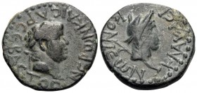 LYCAONIA. Iconium. Nero, 54-68. (Bronze, 20 mm, 4.44 g, 12 h), 62-65. NEPΩN KAICAP CEBACTOC Laureate head of Nero to right. Rev. KΛAYΔEI-KONIEΩN Veile...