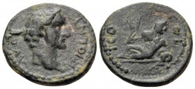LYCAONIA. Iconium. Antoninus Pius, 138-161. (Bronze, 16 mm, 2.77 g, 6 h). ANTON AVG P Head of Antoninus Pius to right. Rev. COL ICO River-god, head to...