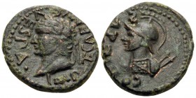 LYCAONIA. Lystra. Titus, 79-81. (Bronze, 20 mm, 5.16 g, 7 h). IMP T• CAE AVG VESPA• Laureate head of Titus to left. Rev. COL IVL LVƧ Helmeted and cuir...