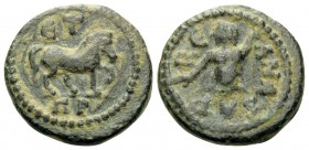 CILICIA. Anazarbus. Time of Antoninus Pius, 138-161. (Bronze, 13 mm, 1.84 g, 6 h), year ΠP (180) = 160-161. ET ΠP Horse walking slowly to right. Rev. ...
