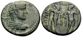CILICIA. Flaviopolis-Flavias. Caracalla, 197-217. (Bronze, 22.5 mm, 8.50 g, 5 h), year ΘΛP (139) = 211-212. M AΥP ANTΩNEINOC CEB Laureate, draped and ...