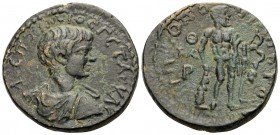 CILICIA. Irenopolis-Neronias. Geta, as Caesar, 198-209. (Bronze, 22 mm, 8.30 g, 6 h), year ΘMP (149) = 200-201. Λ CЄΠTIMIOC ΓЄTAC KAI Braped and cuira...