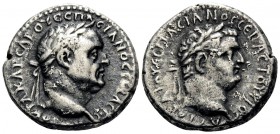CAPPADOCIA. Caesaraea-Eusebia. Vespasian with Titus as Caesar, 69-79. Didrachm (Silver, 20 mm, 6.82 g, 12 h), 76-77. AYTOKPA KAICAP OYЄCΠACIANOC CЄBAC...