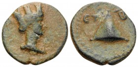 CAPPADOCIA. Caesaraea-Eusebia. Time of Trajan, 98-117. (Bronze, 15.5 mm, 2.08 g, 12 h), regnal year B (2) = 99-100. Turreted and draped bust of Tyche ...