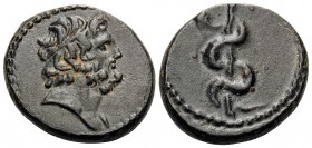 SYRIA, Seleucis and Pieria. Antioch (?). 2nd century AD. Tessera (Bronze, 16.5 mm, 4.29 g, 7 h). Laureate head of Asclepius to right. Rev. Serpent-ent...