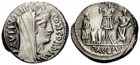 L. Aemilius Lepidus Paullus, 62 BC. Denarius (Silver, 19 mm, 4.03 g, 7 h). PAVLLVS LEPIDVS CONCORDIA Diademed and veiled head of Concordia to right. R...