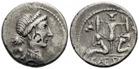 Julius Caesar, Late 46-early 45 BC. Denarius (Silver, 17.5 mm, 3.81 g, 5 h), military mint traveling with Caesar in Spain. Diademed head of Venus to r...