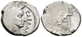 Julius Caesar, first half of March, 44 BC. Denarius (Silver, 17.5 mm, 3.67 g, 5 h), with P. Sepullius Macer, Rome. CAESAR [DICT PERP]ETVO Wreathed and...