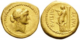 C. Vibius Varus, 42 BC. Aureus (Gold, 21 mm, 8.02 g, 11 h), Rome. Laureate head of Apollo to right. Rev. C • VIBIVS VARVS Venus, half nude and seen fr...