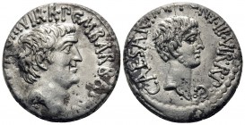 Mark Antony and Octavian. Denarius (Silver, 17.5 mm, 3.59 g, 12 h), mint moving with M. Antony, under the moneyer M. Barbatius, 41 BC. M•ANT•IMP• AVG•...