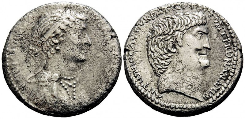 Mark Antony and Cleopatra. Tetradrachm (Silver, 26 mm, 15.02 g, 12 h), Antioch o...