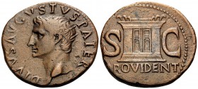 Divus Augustus, died AD 14. As (Copper, 27.5 mm, 10.80 g, 7 h), struck under Tiberius, Rome, 22/3-30. DIVVS AVGVSTVS PATER Radiate head of Augustus to...
