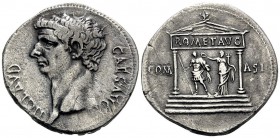 Claudius, 41-54. Cistophoric Tetradrachm (Silver, 31.5 mm, 10.61 g, 6 h), Ephesus, 41-42. TI CLAVD CAES AVG Bare head of Claudius to left. Rev. COM AS...