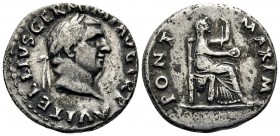 Vitellius, 69. Denarius (Silver, 18 mm, 3.27 g, 5 h), Rome, struck late April-20 December 69. A VITELLIVS GERM IMP AVG TR P Laureate head of Vitellius...