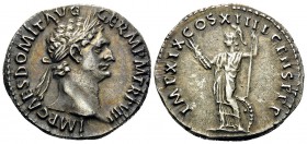 Domitian, 81-96. Denarius (Silver, 19 mm, 3.44 g, 7 h), Rome, 88-89. IMP CAES DOMIT AVG GERM P M TR P VIII Laureate head of Domitian to right. Rev. IM...