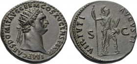 Domitian, 81-96. Dupondius (Orichalcum, 28 mm, 13.91 g, 5 h), Rome, 90-91. IMP CAES DOMIT AVG GERM COS XV CENS PER P P Radiate head of Domitian to rig...