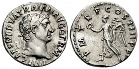 Trajan, 98-117. Denarius (Silver, 18 mm, 3.32 g, 6 h), Rome, 101-102. IMP CAES NERVA TRAIAN AVG GERM Laureate head of Trajan to right, with slight dra...