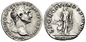 Trajan, 98-117. Denarius (Silver, 18 mm, 3.22 g, 7 h), Rome, 112-113. IMP TRAIANO AVG GER DAC P M TR P COS VI P P Laureate bust of Trajan to right. Re...